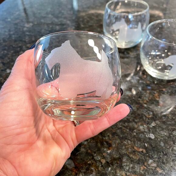 Vintage Etched Scottie Dog Terrier Roly Poly Cocktail Glasses MCM Set of 4 READ - Picture 8 of 12